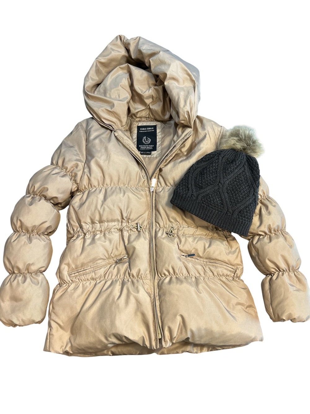Zara Girls Down Jacket Collection, Puffer Jacket, size 13/14 and Hat